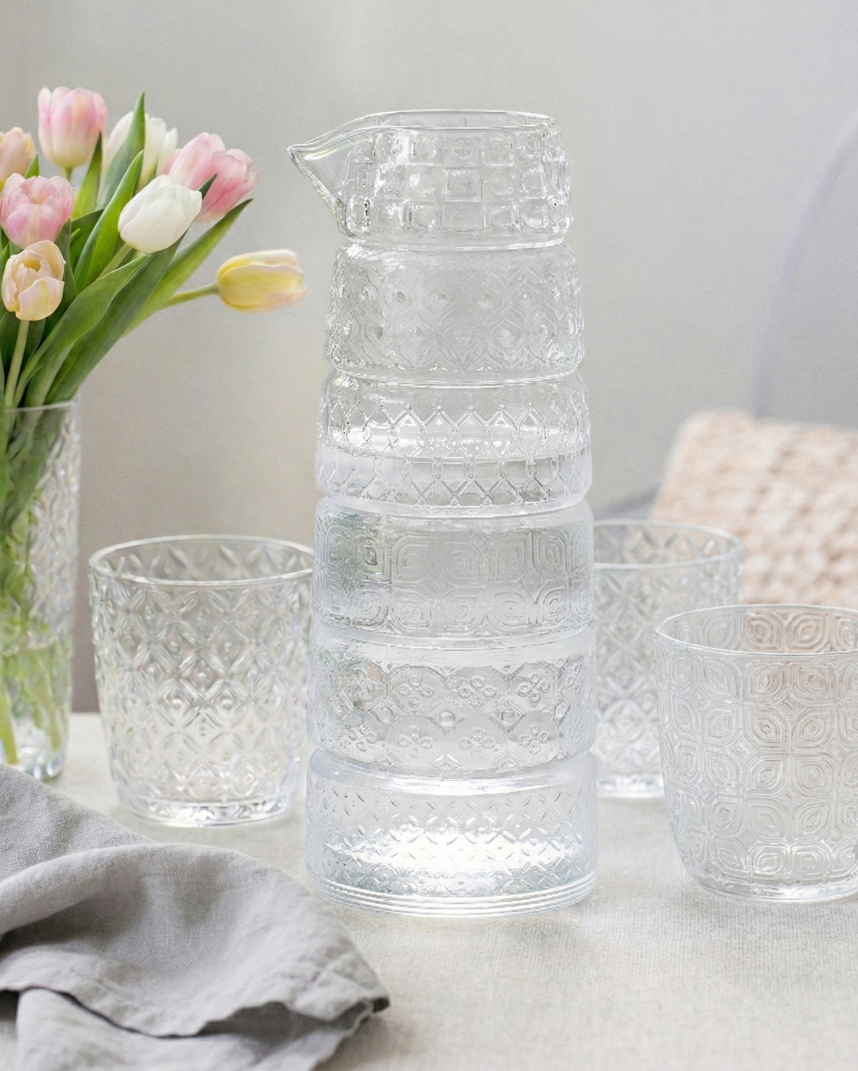 Set 6 vasos + jarra Textures Clear