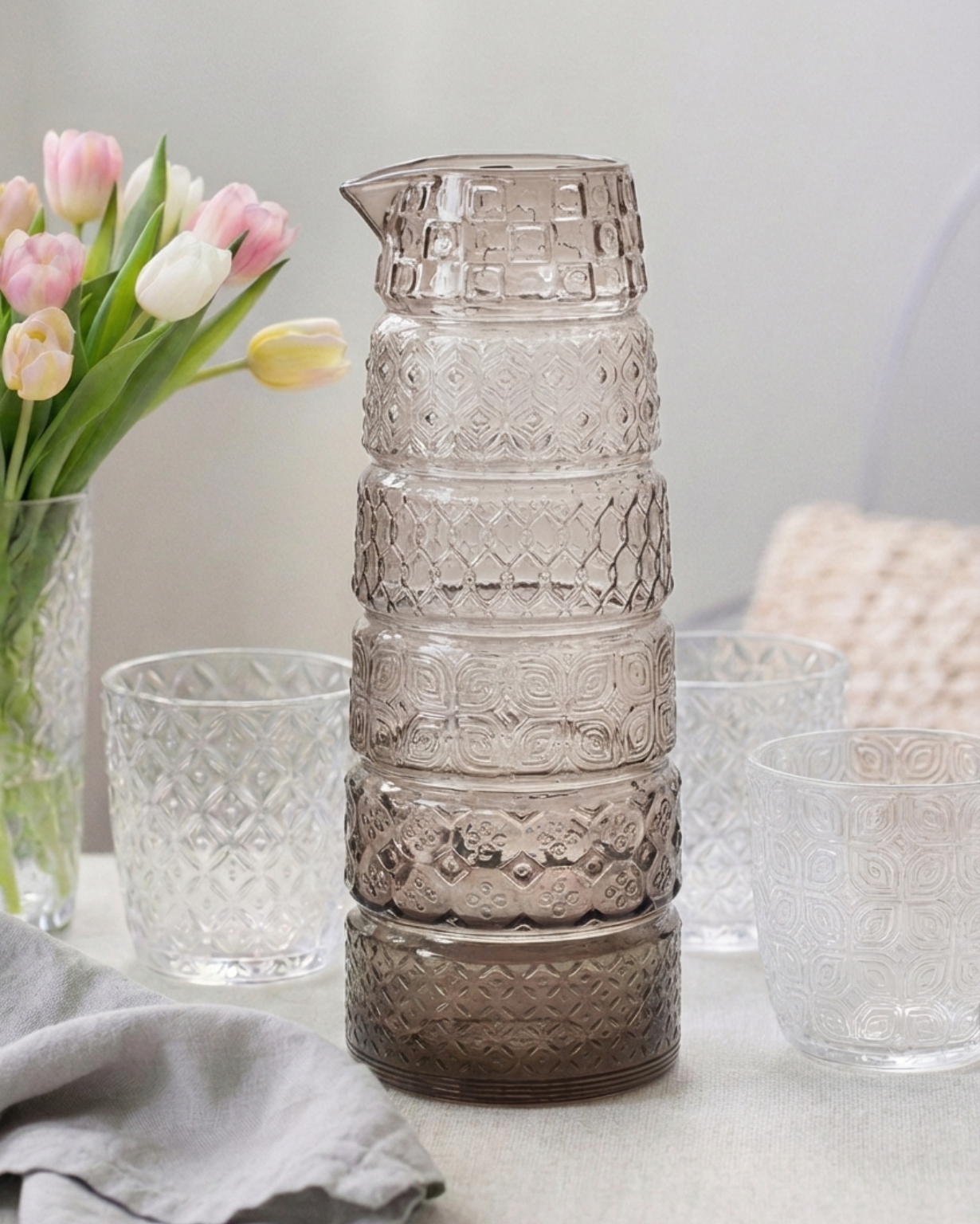 Set 6 vasos + jarra Textures Smoke Grey