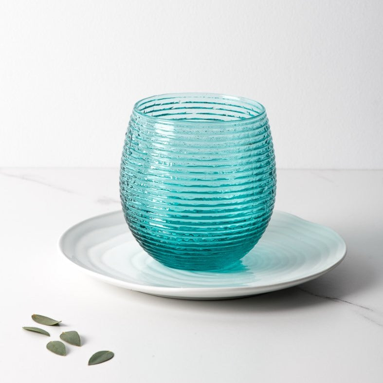 Set van 6 rieten turquoise glazen