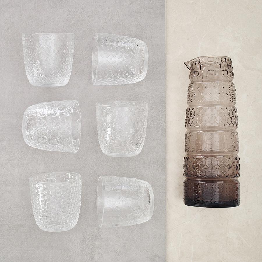 Set 6 glazen + kan Textures Smoke Grey